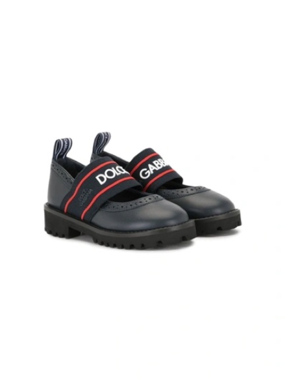 Dolce & Gabbana Navy Leather Kids Logo Strap Ballet Shoes
